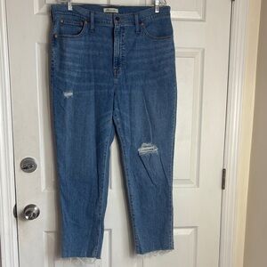 MADEWELL The Perfect Vintage Jean Blue Distressed Size 33 raw hem cotton stretch